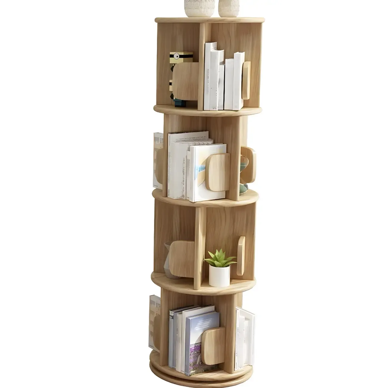 Rotatable Modern Solid Wood Geometric Display Bookcase