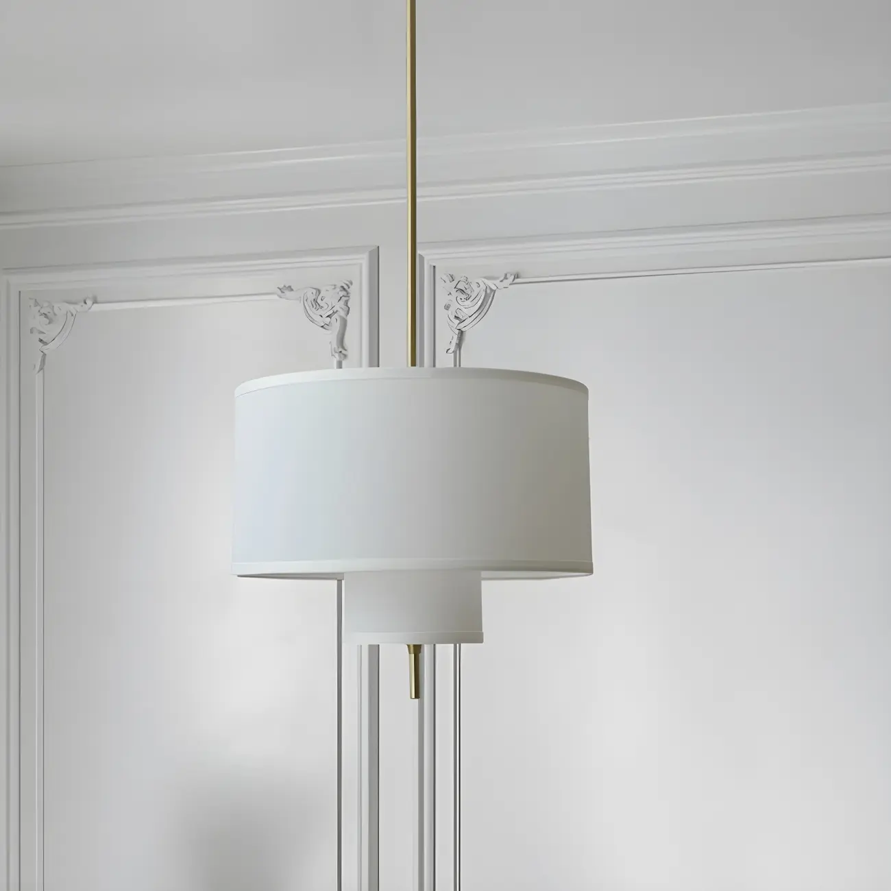 Modern Double Layer Fabric Drum Cylinder Chandelier Adjustable