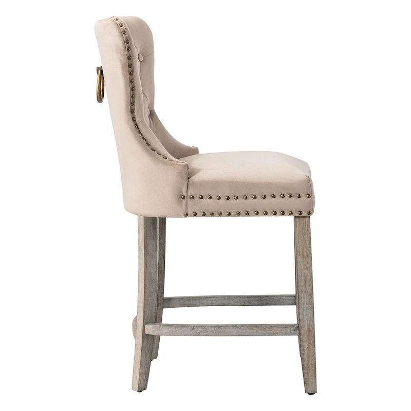 Carter 24  Wingback Tufted Nailhead Counter Stool with Antique Grey Legs