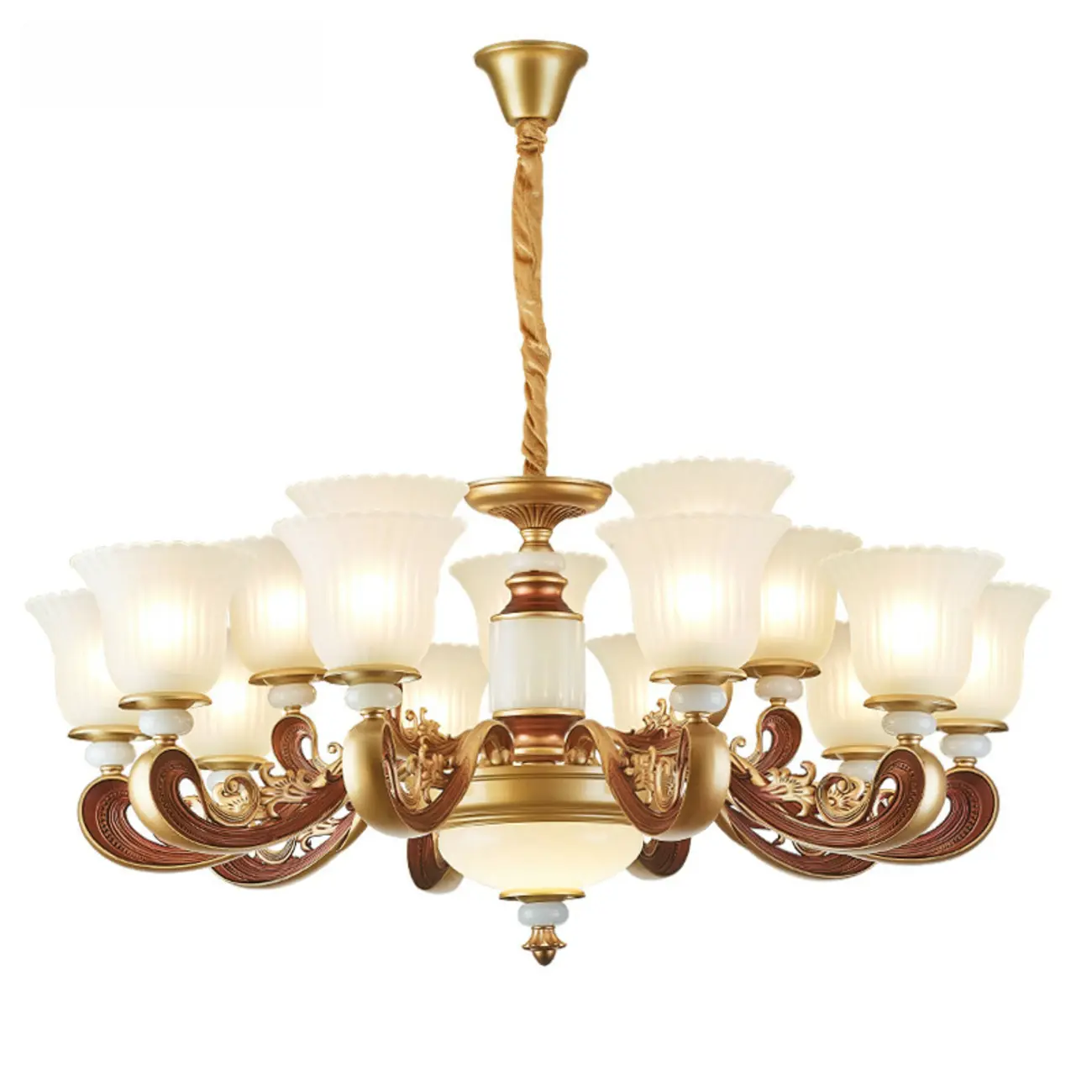 Adjustable Dining Room Gold Glass Bell Shape Up Light Chandelier