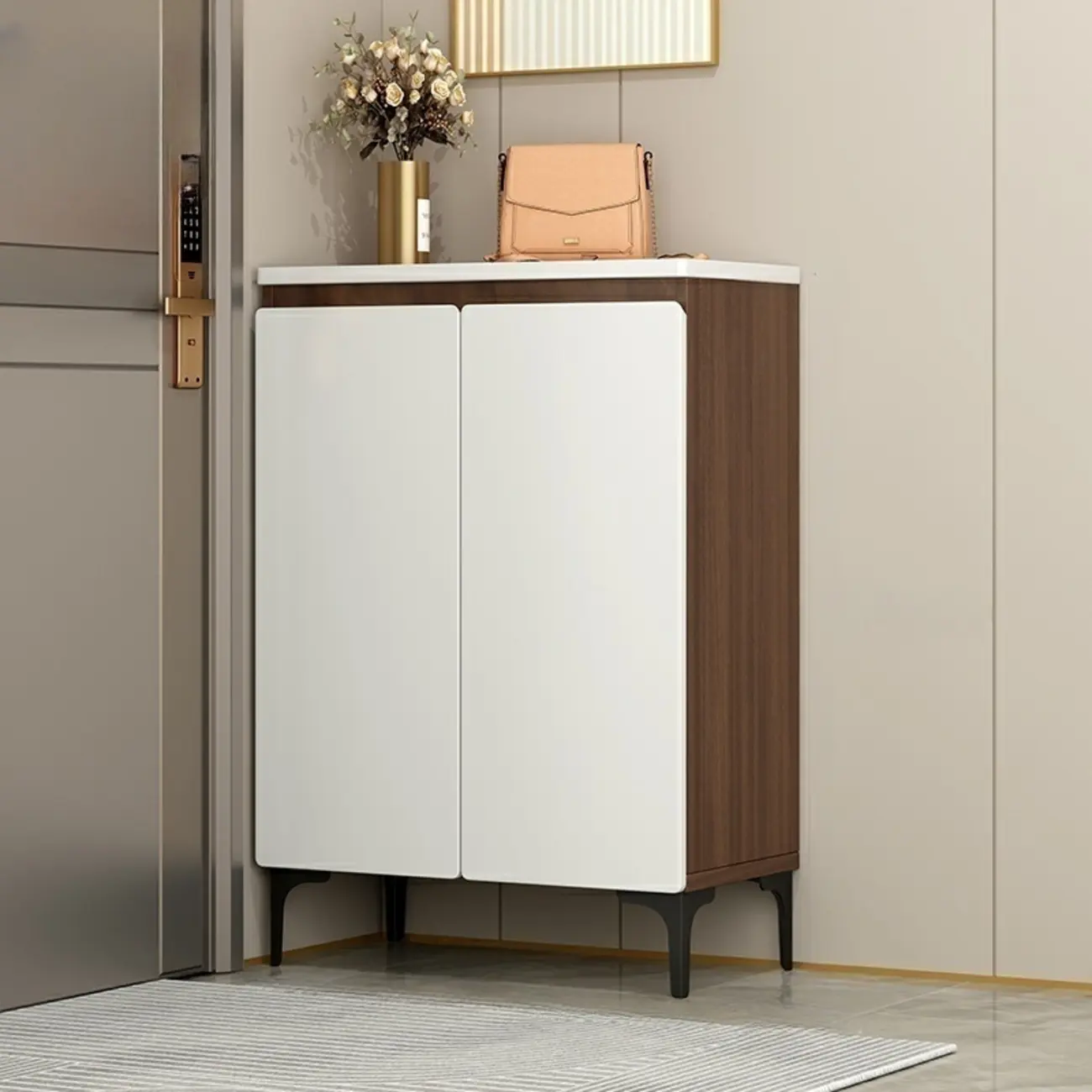 Contemporary White Wooden Shoe Cabinet for Entryway