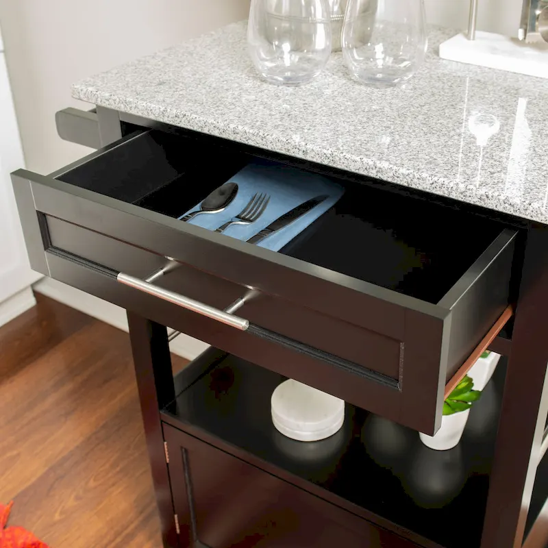 Bigelow Black Wood/ Granite Top Kitchen Cart