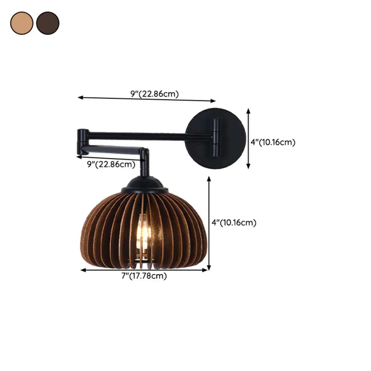 18 Small Bedside Swing Arm Wall Light with Wooden Shade