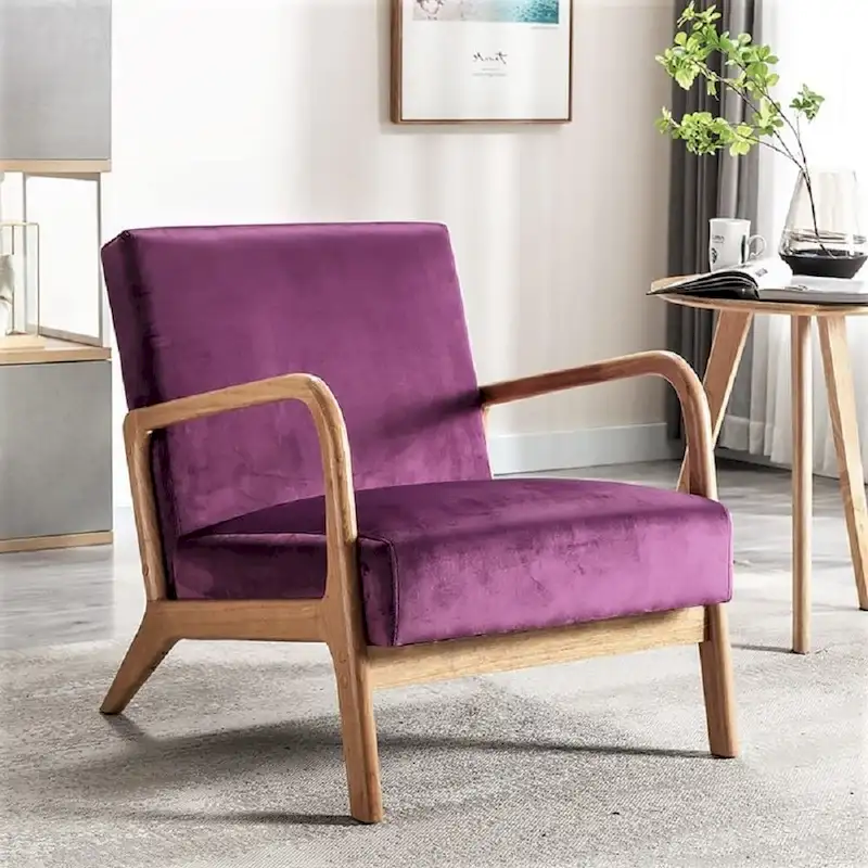 Kreindy Velvet/ Wood Mid-century Modern Armchair