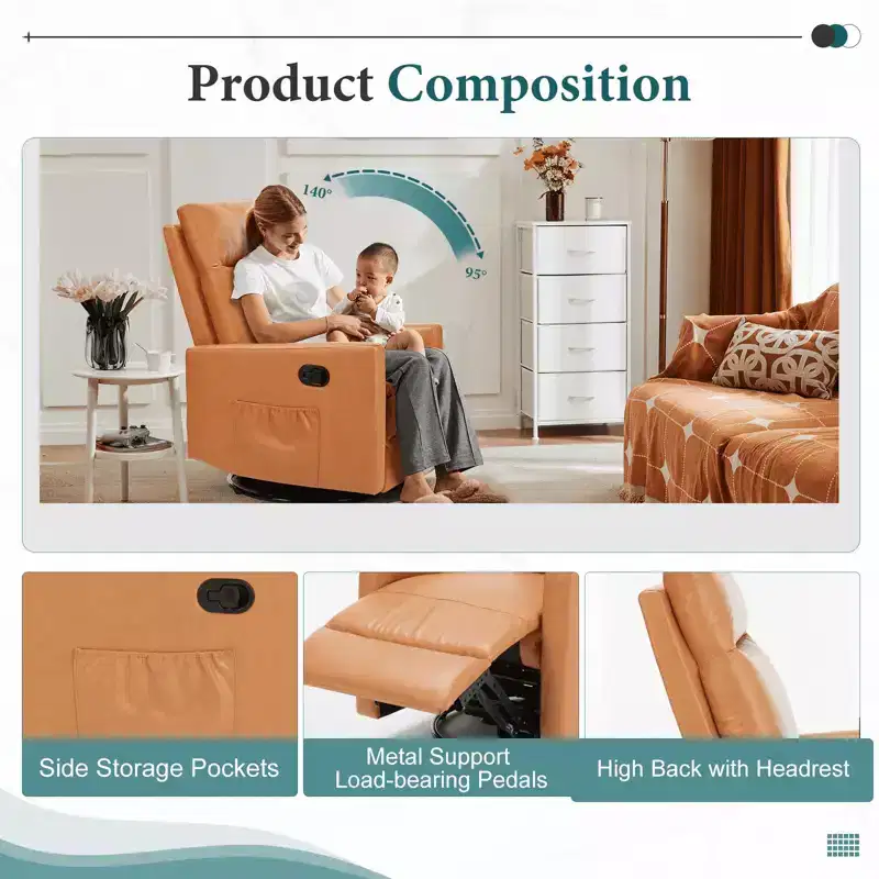 MAYEERTY Accent Chair - 360 Swivel Chenille Armchair with Lumbar Pillow