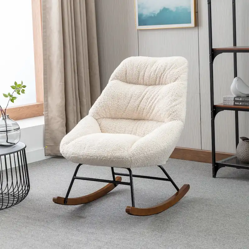 Tufted Upholstered Padded Seat Rocking Chair-Boucle