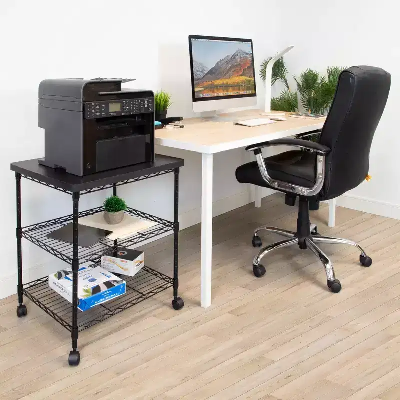 Mount-It! Printer Stand w/ Rolling Wheels, 3-Tier Large Printer Cart w/ Storage Shelves For 3D & Laser Printer, Scanner, Heat Press, 200 Lbs. Capacity