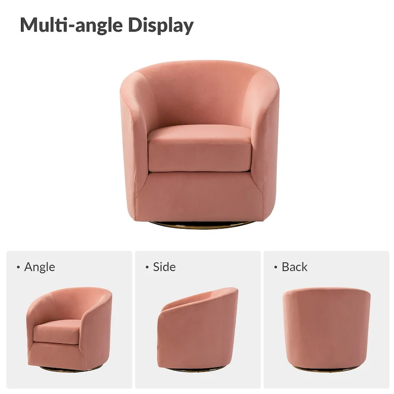 Modern Velvet Curved Swivel Accent Barrel Chair with Metal Base