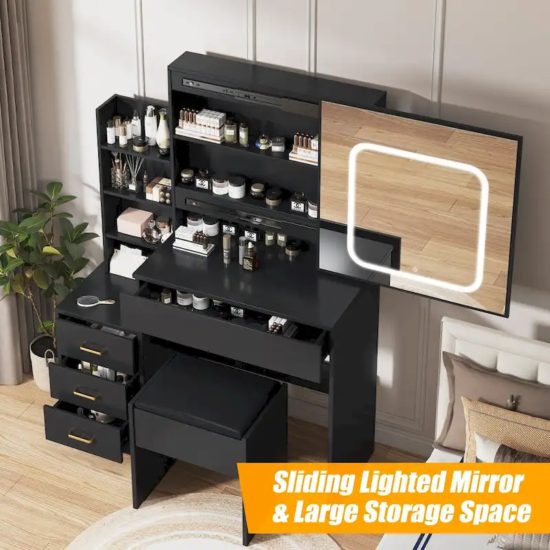 Vanity Desk with Mirror and LED Lights