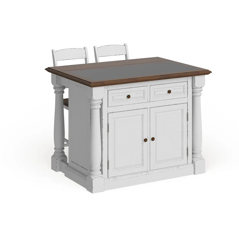 Monarch Off-White Kitchen Island with Granite Top and 2 Stools