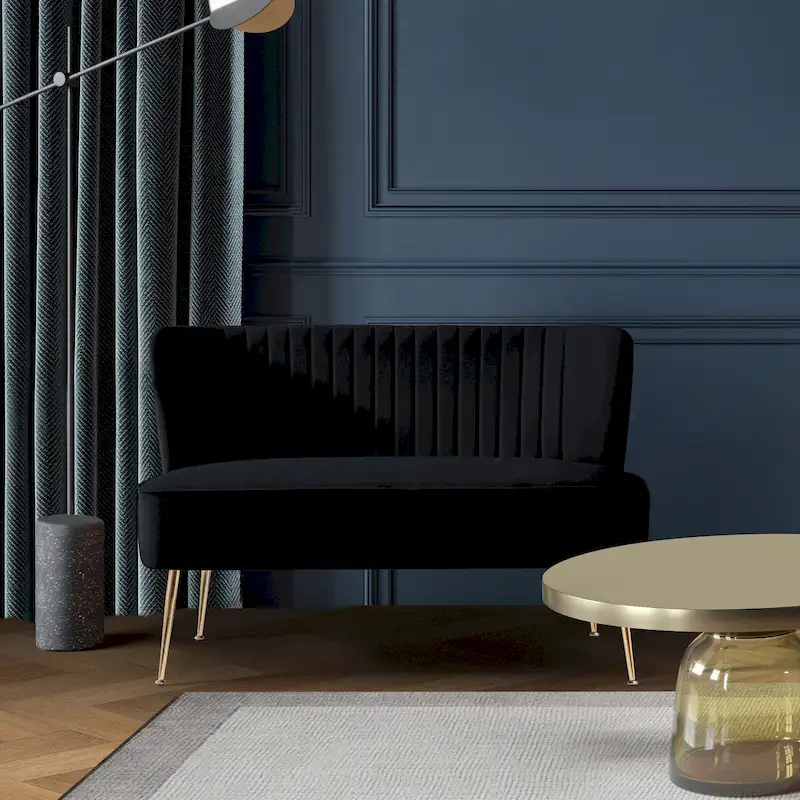 Upholstered Velvet Polyester 46 Wide Loveseat - Armless/ Scalloped Back