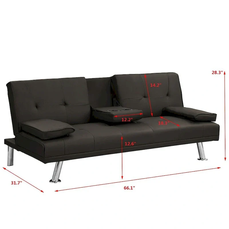 Modern Convertible Adjustable Sofa Bed - Faux Leather Recliner Double Sofa