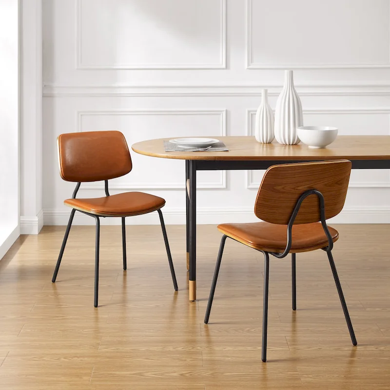 Art Leon Set of 2 Mid-century PU Leather Bentwood Dining Chairs