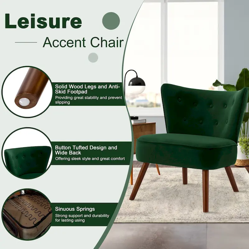 Tufted Velvet Accent Chair Upholstered Living Room Side Chair - 27.6 W x 28 D x 31.3 H