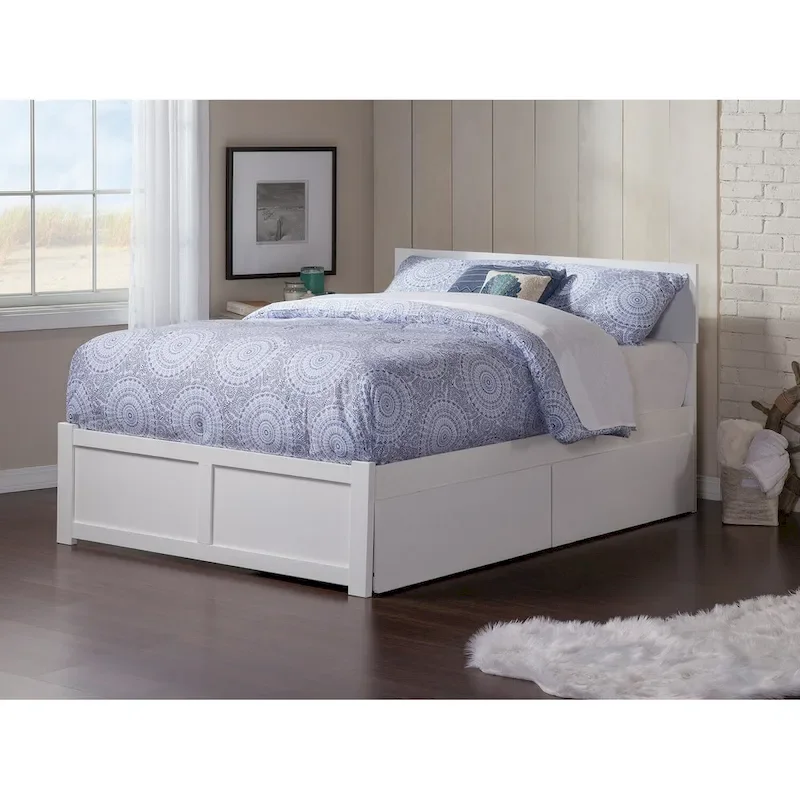 Orlando Queen White Paneled Platform Bed with 2 Drawers