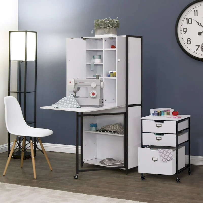 Craft Armoire with Folding Desktop for Crafts, Sewing, Home or Office