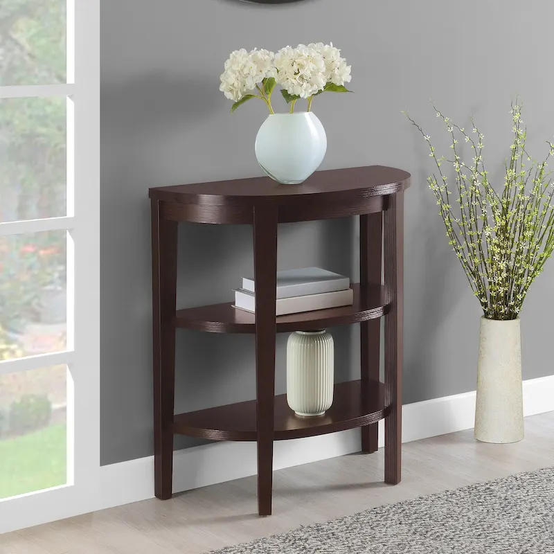 Convenience Concepts Newport Half-Circle Console Table with Shelves