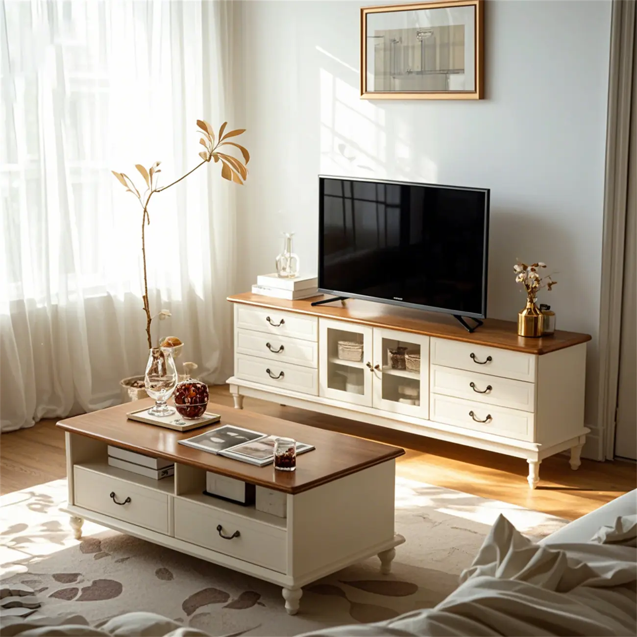 Modern Wooden TV Stand with 6-Drawers Storage for Living Room
