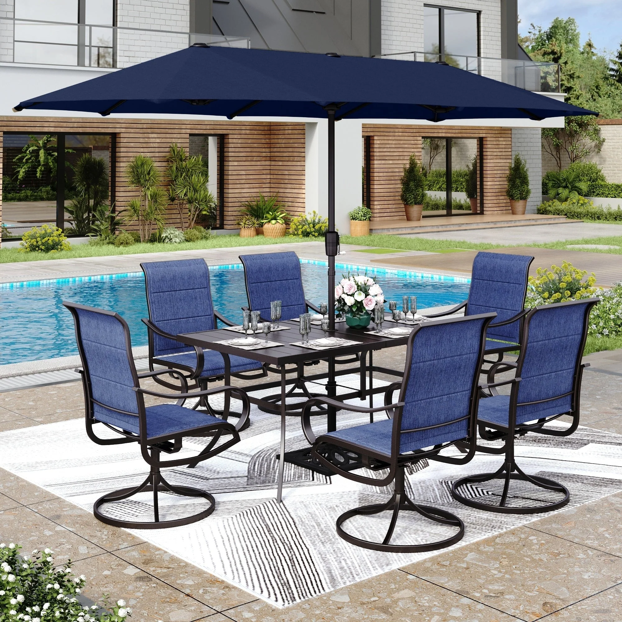 MAISON ARTS 8 PCS Patio Dining Set with 13ft Patio Umbrella