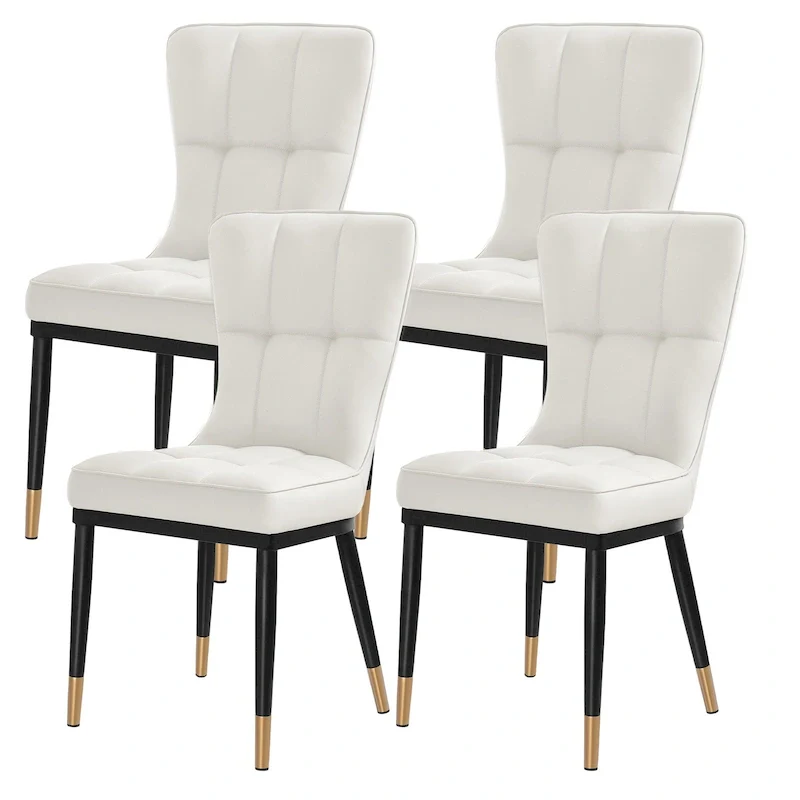 Faux Leather Upholstered Dining Chairs Set of 4 with Checked Pattern