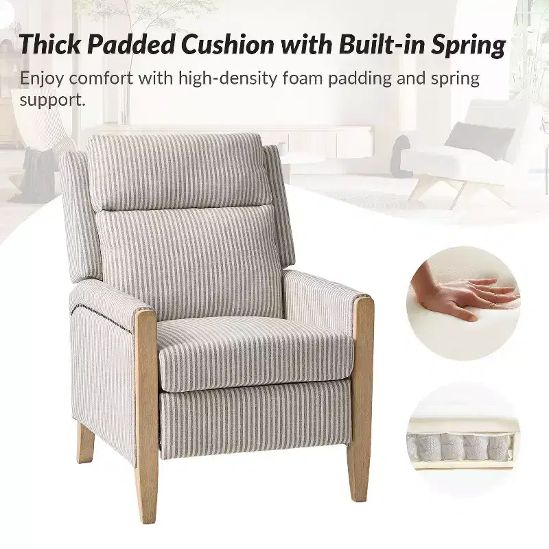 Upholstered Push Back Recliner, Set of 2 — Beige / Blue / Grey / Stripe