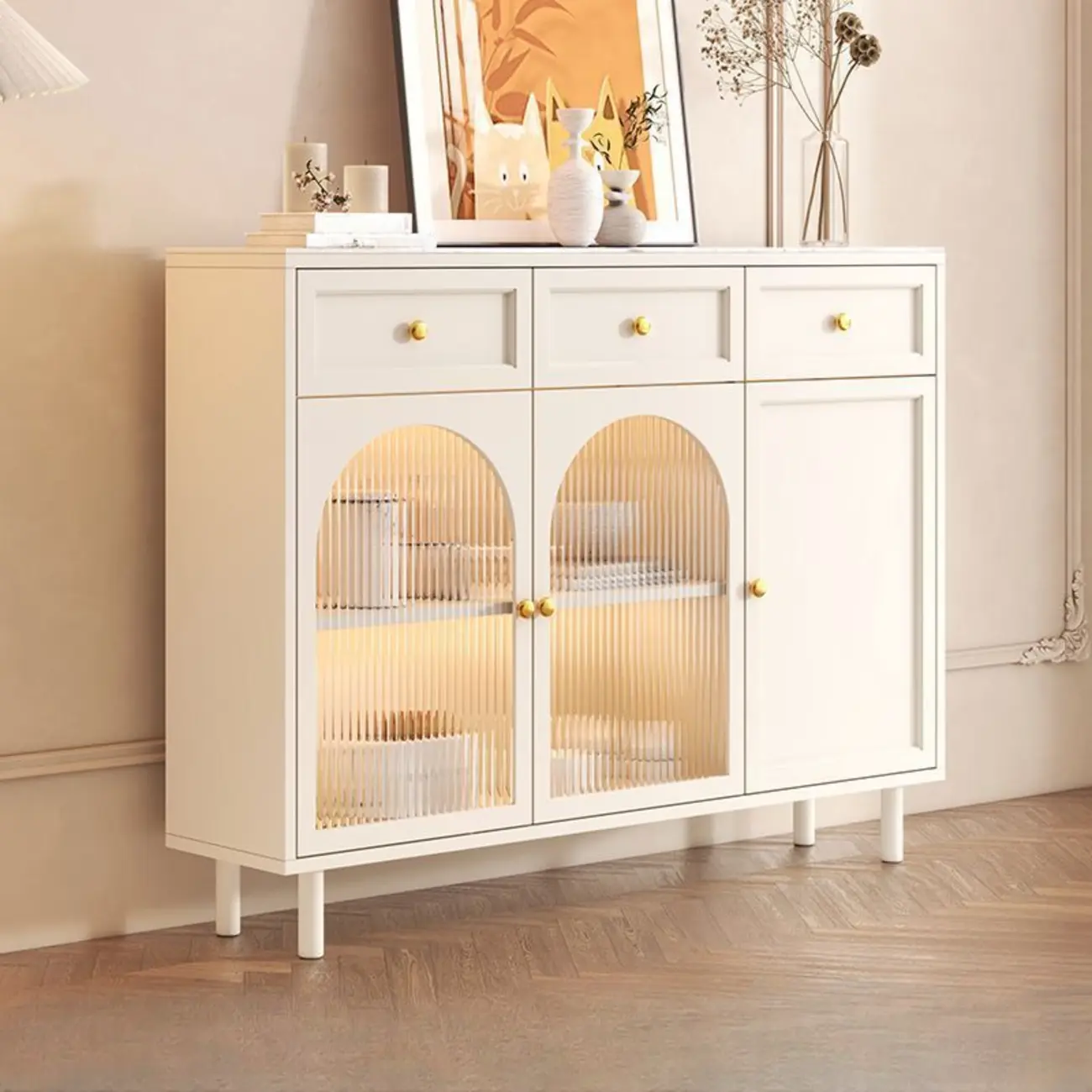 Scandinavian Wooden Kitchen Cabinet with Stone Counter Top