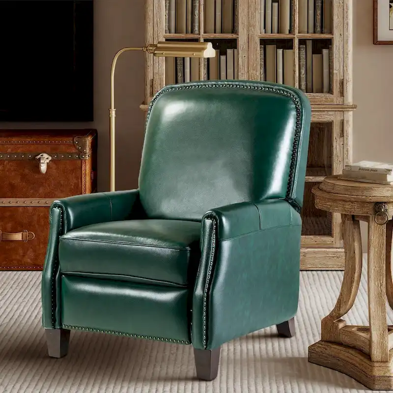 Gladis Modern Retro Genuine Leather Recliner with Nailhead Trim by HULALA HOME