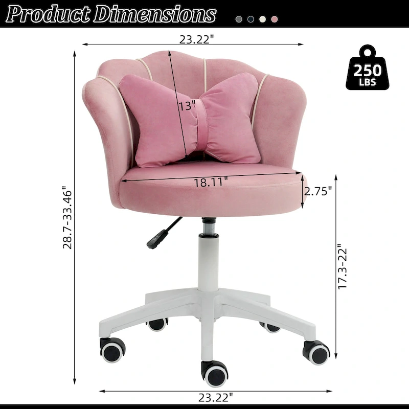 XINMICS Modern Velvet Task Chair 360 Swivel Adjustable Height Office Chair