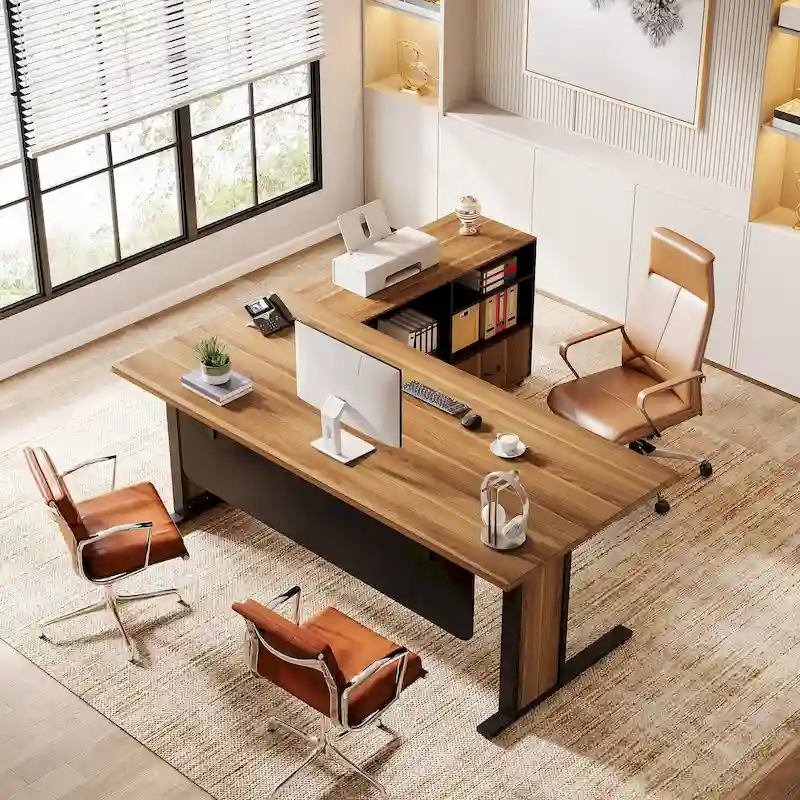 63 Corner Executive Computer Desk and Mobile File Cabinet Set for Home Office