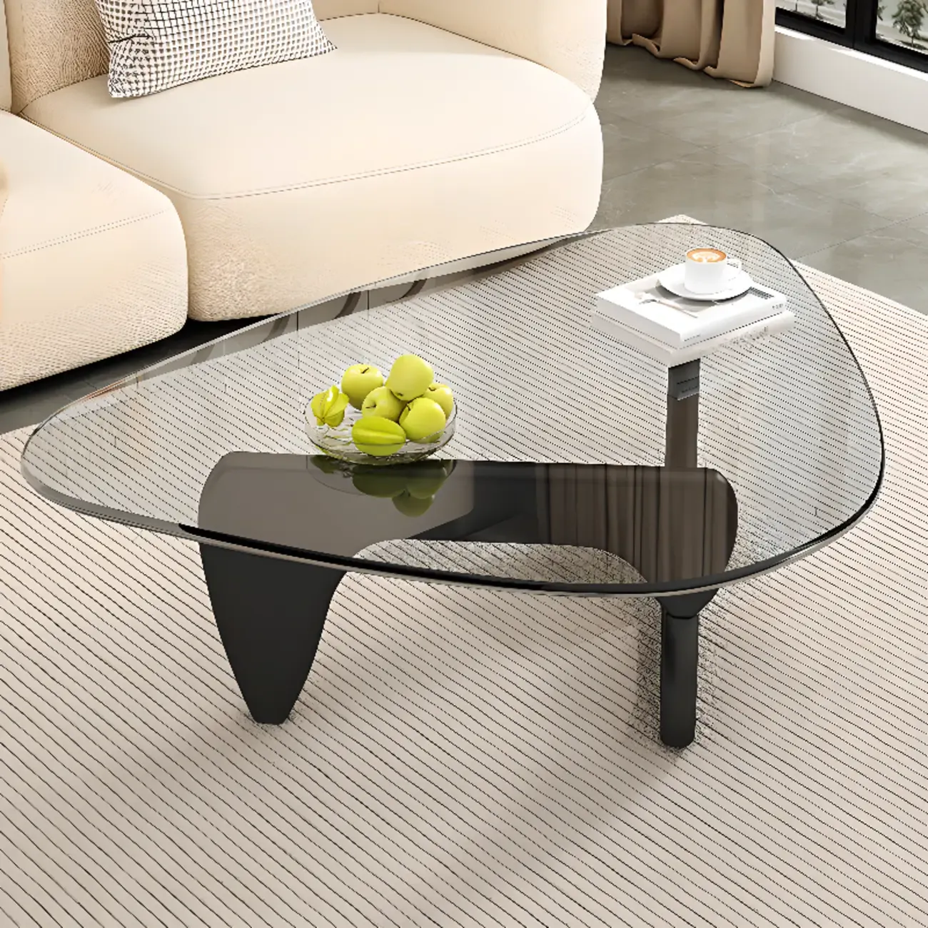 Triangular Wood Glass Top Coffee Table