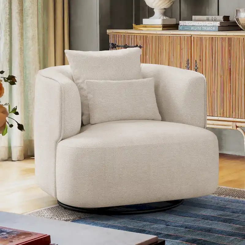 LUE BONA Swivel Accent Armchair Fabric Blend, Modern Upholstered Barrel Chair Living Room Sofa Chair