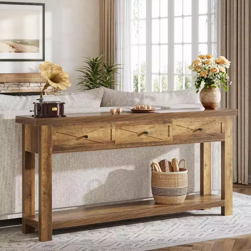 Lantine 70.9 Console Table with 3 Drawers, Farmhouse Entryway Table with Storage Shelf, Sofa Table Behind Couch for Hallway, Foyer,