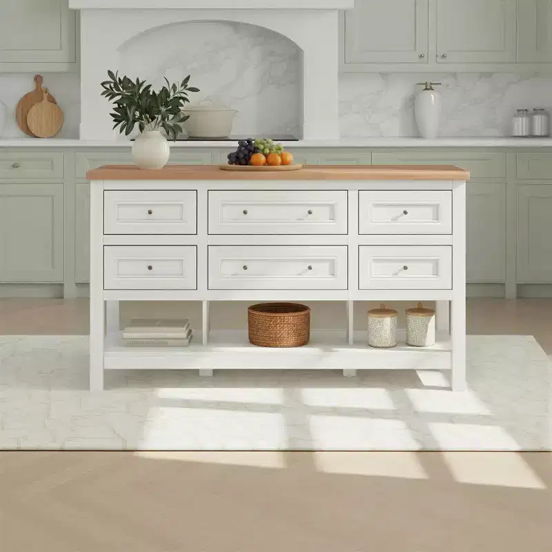 Walker Edison Free-Standing Kitchen Island with 6 Drawers