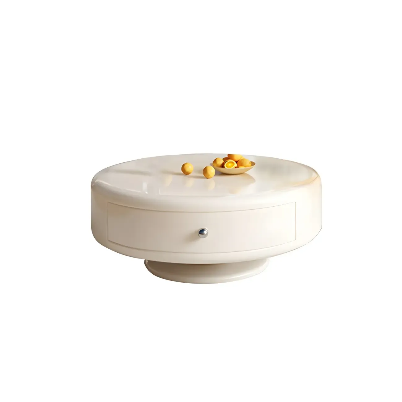 Modern White Round Wood Coffee Table with Drawer