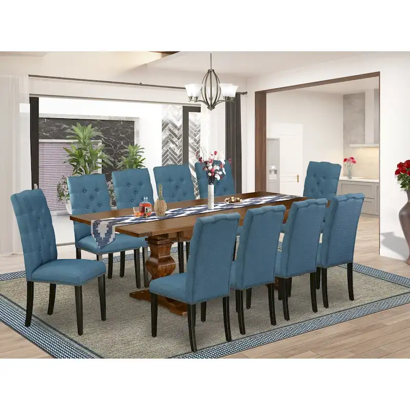 East West Furniture 11 Piece Kitchen Table Set- a Dining Table and 10 Linen Fabric Parson Chairs(Finish Options)