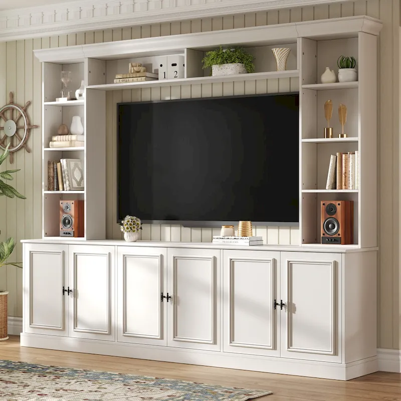 4-Piece Entertainment Center Wall Unit Set with Bridge for TVs Up to 70, TV Stand W/Adjustable Shelves, Large Media Console
