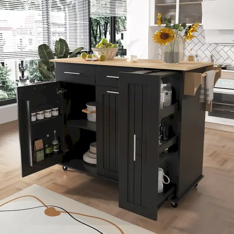 Kitchen Island with Drop Leaf,Kitchen Storage Cart with 3 Tier Pull Out Cabinet Organizer,Kitchen Cart on Wheels with Towel Rack