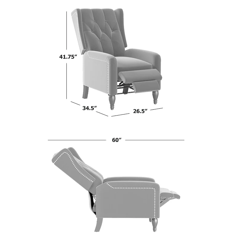 Velvet Wingback Push Back Recliner Chair