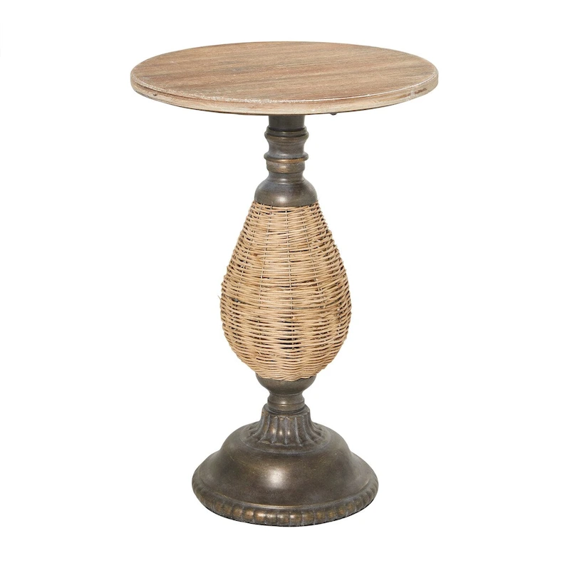 Wood Accent Table with Black Metal and Rattan Base - Brown or White - Roche River Decor