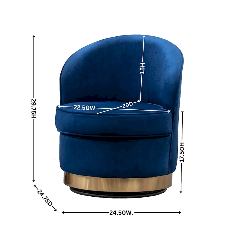 Blue 22  Upholstered Velvet Accent Chair with Swivel Base