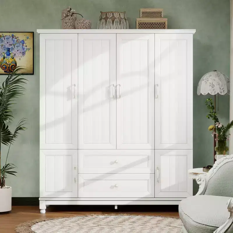 White 4-Door Wardrobe with 2 Drawers - Adult Use