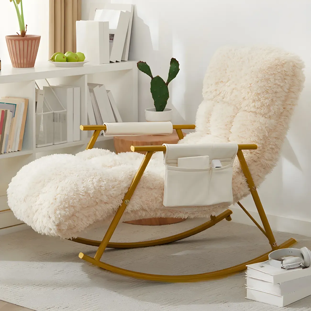 Modern Upholstered Metal Armchair Rocker Recliner for Indoor