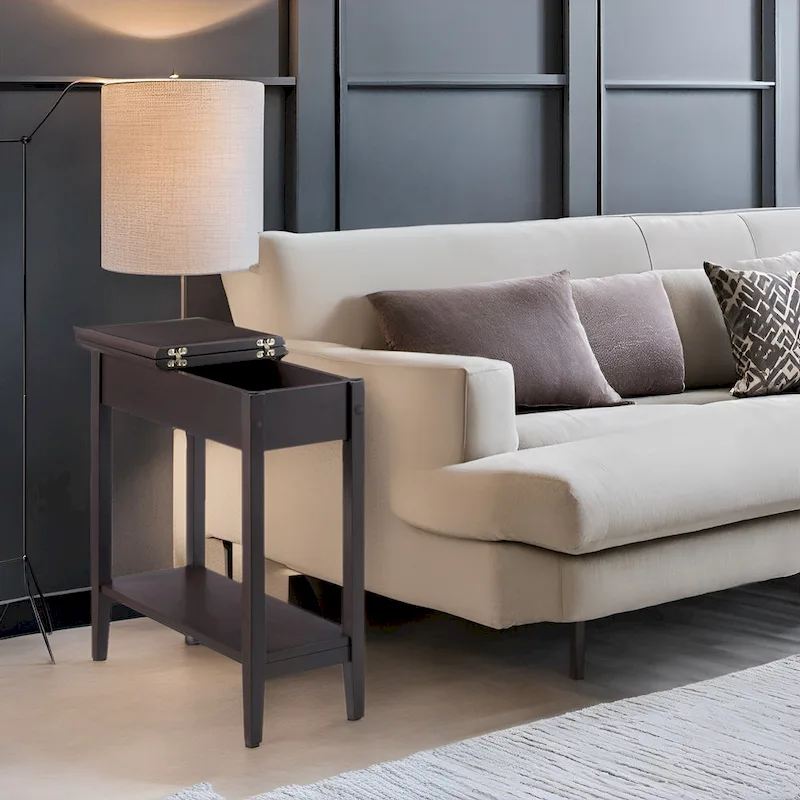 Narrow Flip-Top End Table with Drawer & Shelf, Gray/Black/Espresso/Cream/White/Cherry