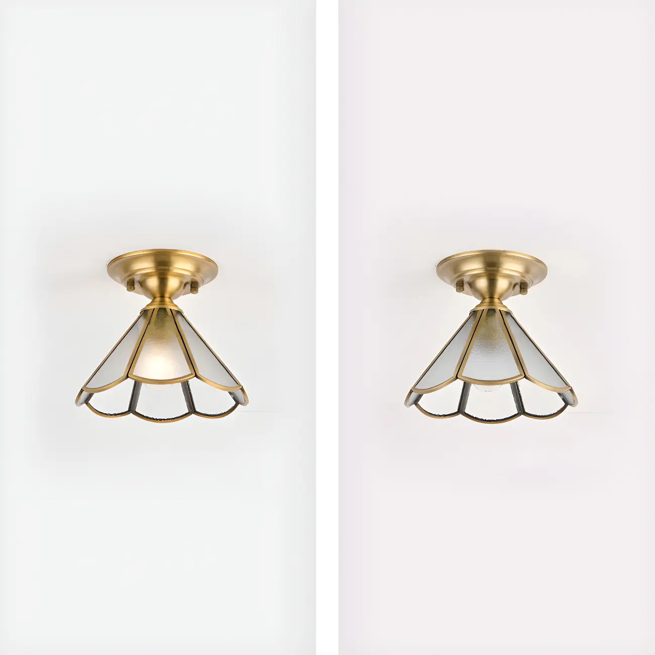 Colonial Dome Gold Glass Semi-Flush Mount Light