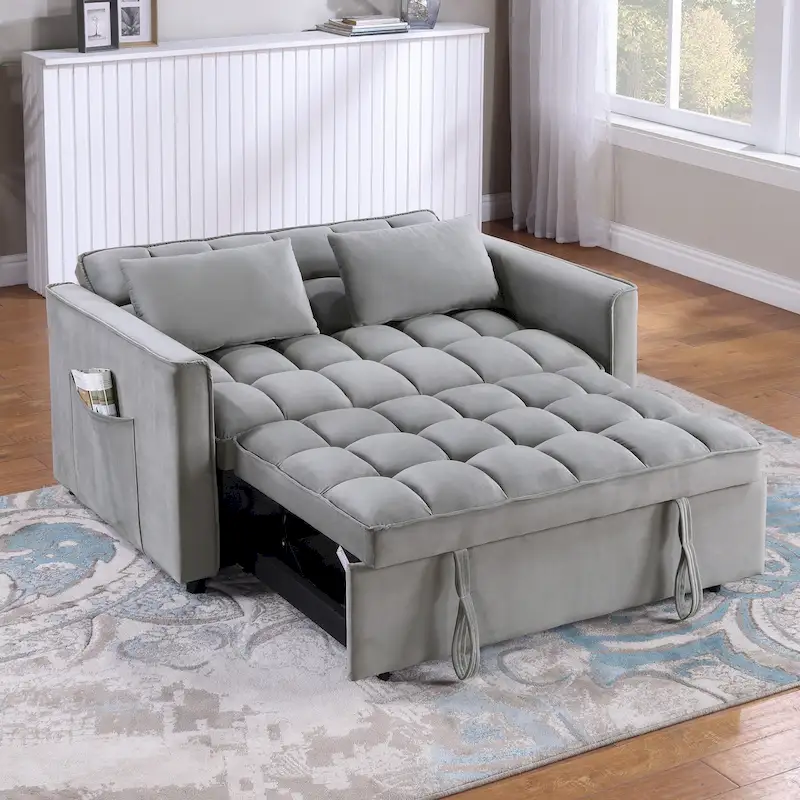 Classic 55 Width Pull Out Tufted Convertible Loveseat Sleeper Sofa Bed - 55W x 68L x 20H