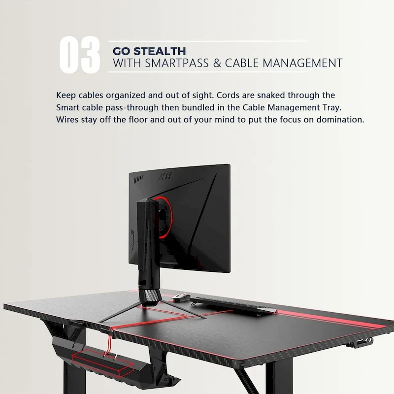 BOSSIN Ergonomic Gaming Desk T-Shaped Office PC Computer Desk with Full Desk Mouse Pad, Handle Rack, Cup Holder Headphone Hook