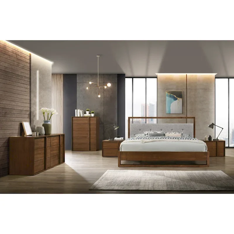 Modrest Falcor Modern Grey Fabric Walnut Bed