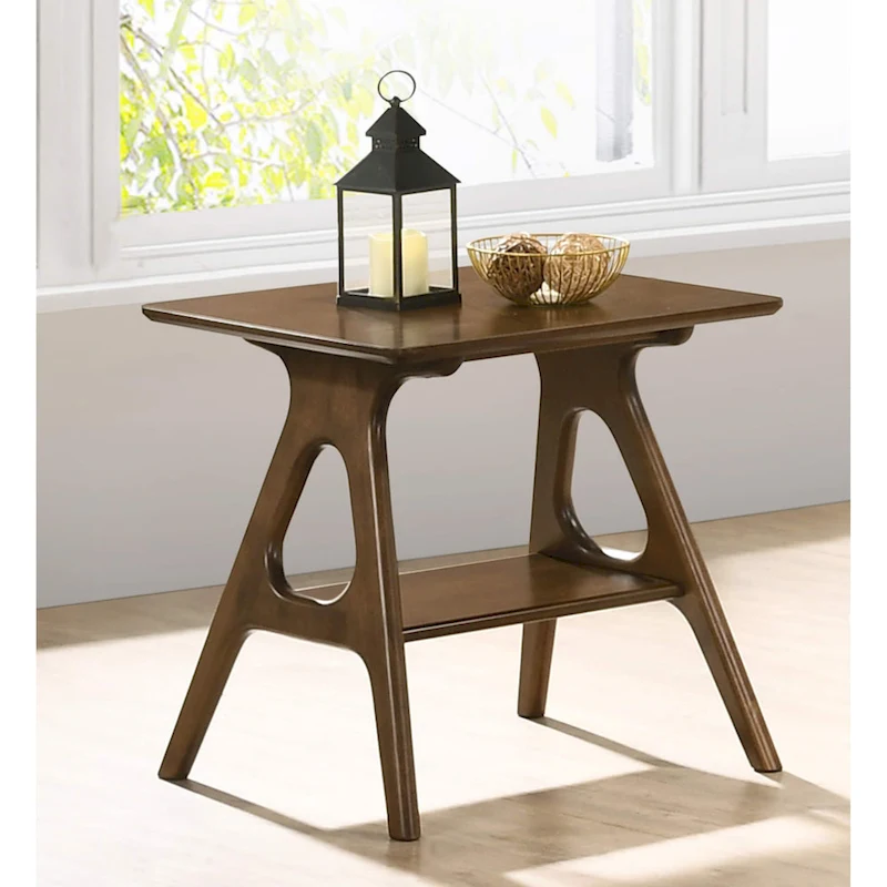 Roundhill Furniture Arona Mid-Century Modern Wood End Table with Shelf