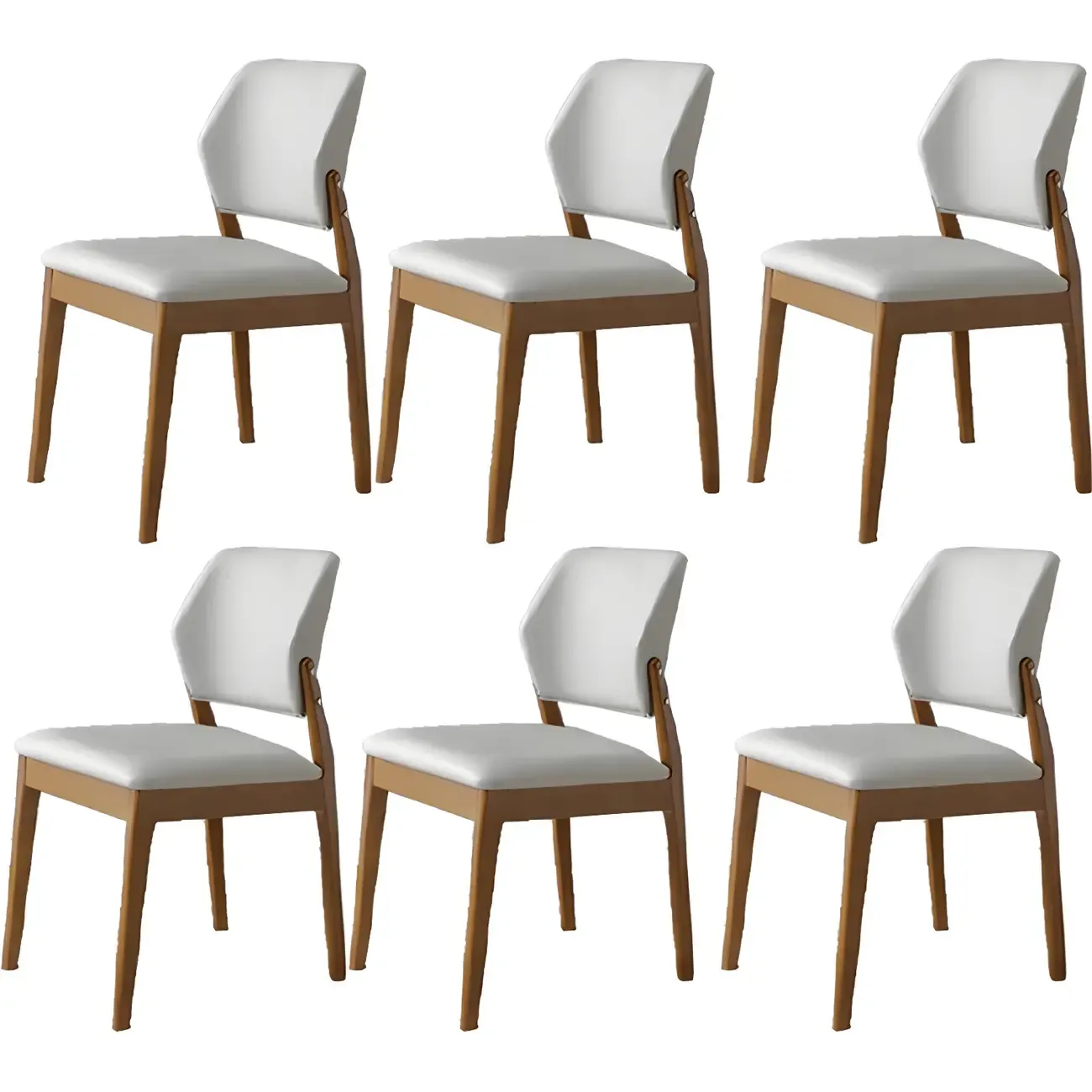 Modern Wood Faux Leather Beige Low Back Dining Chair