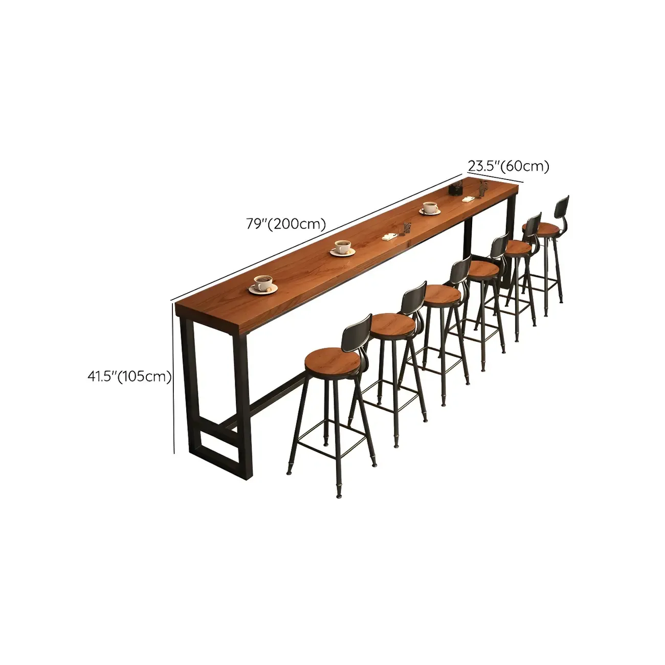 Brown Rectangular Pine Wood Bar Table with Steel Base